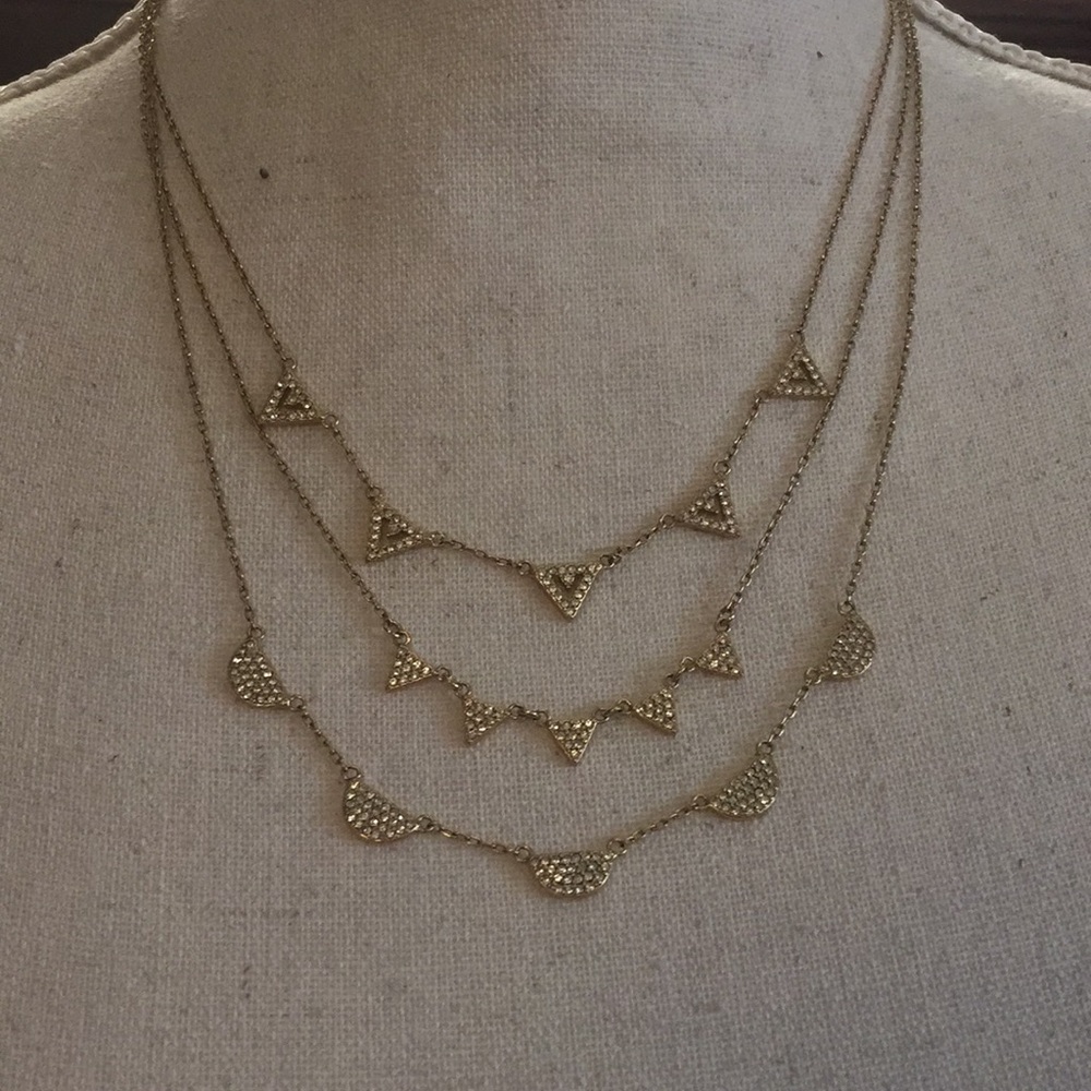 stella & dot Gold Tone Pave Chevron Necklace + Box